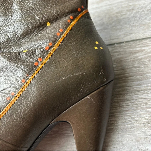 Roberto Vianni Brown Leather Printed Heeled Slouchy Ankle  Boots - Picture 13 of 15